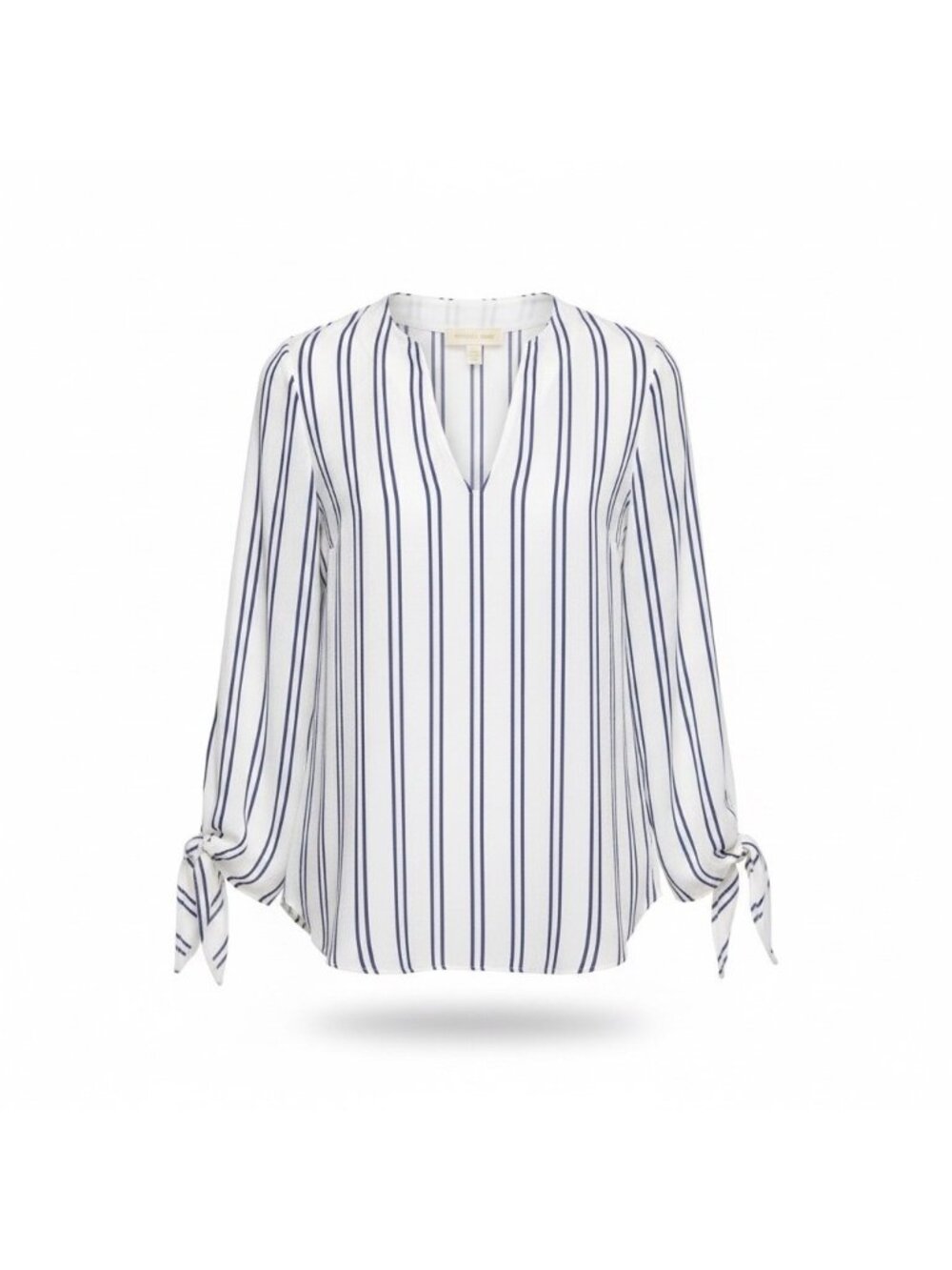 Michael Kors Womens White & Navy Stripe Tie-Sleeve Blouse Size M